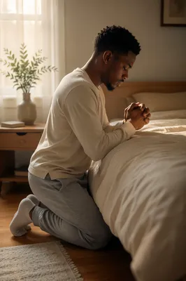 Young Man Kneeling in Morning Prayer