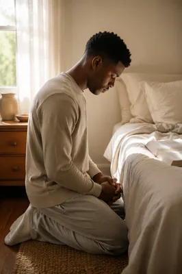 Young Man Kneeling in Morning Prayer