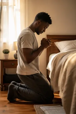 Young Man Kneeling in Dawn Prayer