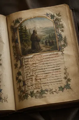 Antique Manuscript Page with Prayer Illustration