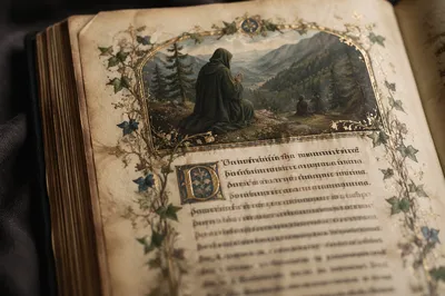 Antique Manuscript with Praying Figure Panel