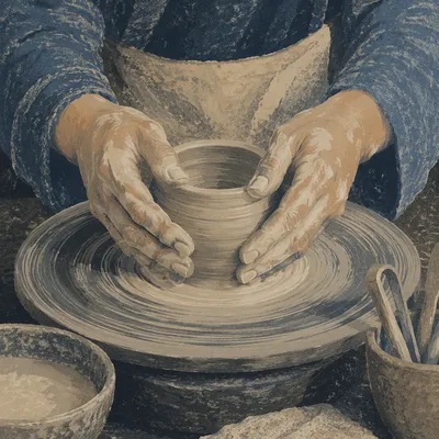 Potter Hands Shaping Clay Vessel