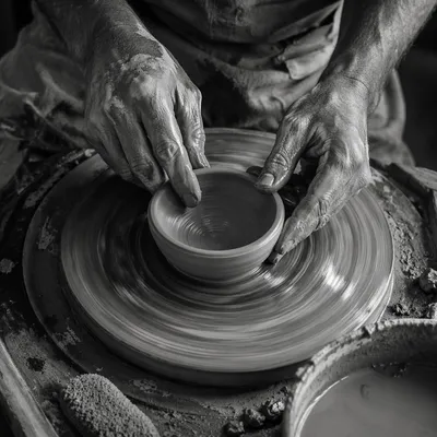 Potter Hands Shaping Clay on Wheel