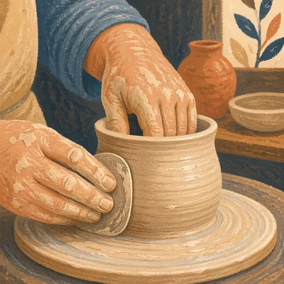 Potter Hands Shaping Clay Vessel