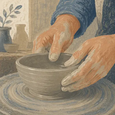 Potter Hands Shaping Gray Clay Vessel