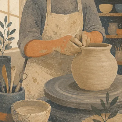 Potter Hands Shaping Clay Vessel
