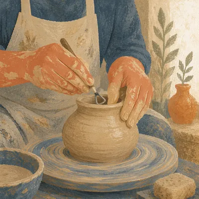 Potter Hands Shaping Clay Vessel