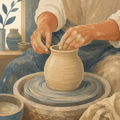 Potter Hands Shaping Wet Clay Vessel