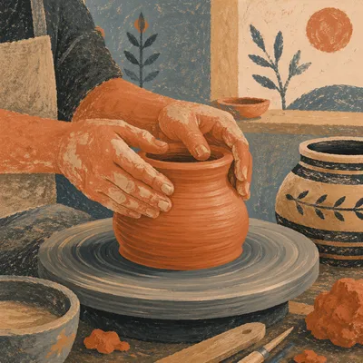 Potter Hands Shaping Terracotta Clay Vessel