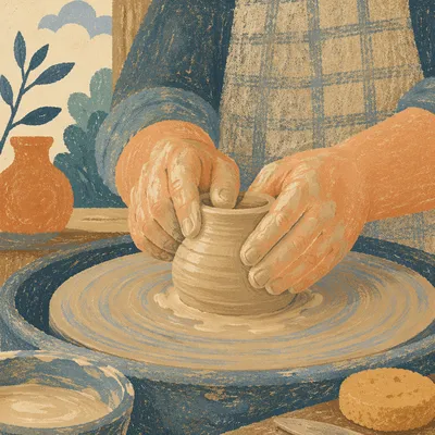Potter Hands Shaping Clay Vessel