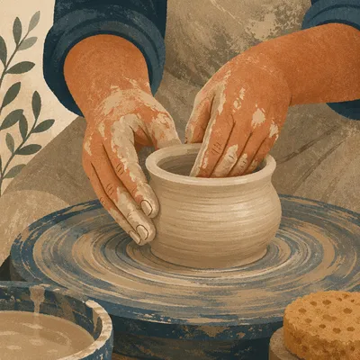 Potter Hands Shaping Clay Vessel