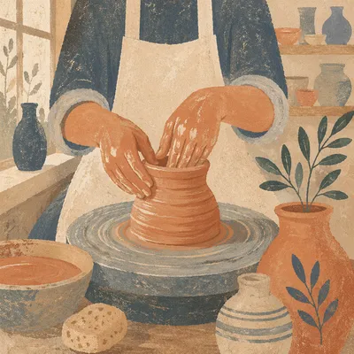 Potter Hands Shaping Clay Vessel