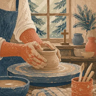 Potter Hands Shaping Clay in Winter Workshop