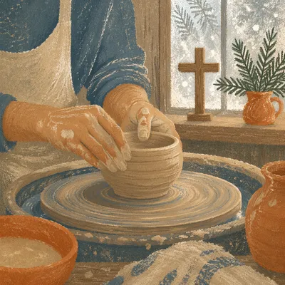Potter Hands Shaping Clay in Faith