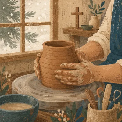 Potter Hands Shaping Clay in Rustic Studio