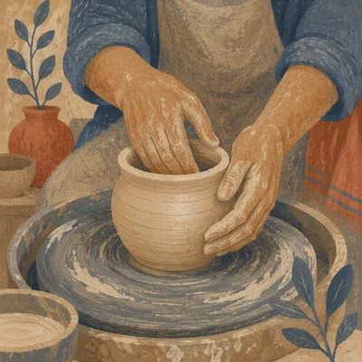 Potter Hands Shaping Clay Vessel