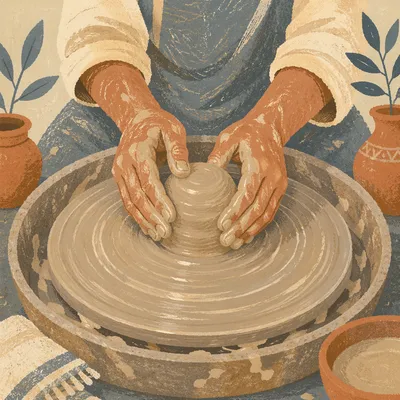 Potter Hands Shaping Wet Clay