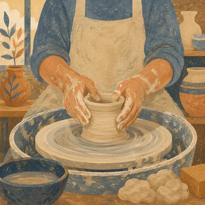 Potter Hands Shaping Clay Vessel