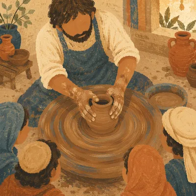 Potter Hands Shaping Clay Vessel