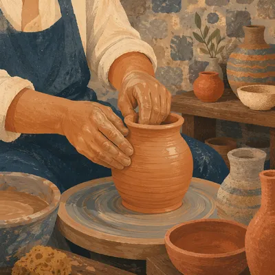 Potter Hands Shaping Clay Vessel