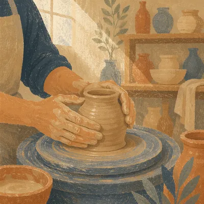 Potter Hands Shaping Clay in Morning Light