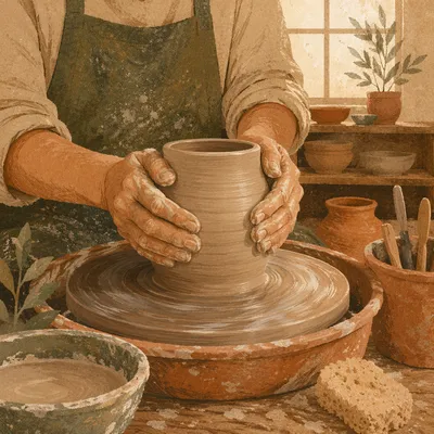 Potter Hands Shaping Clay in Morning Light