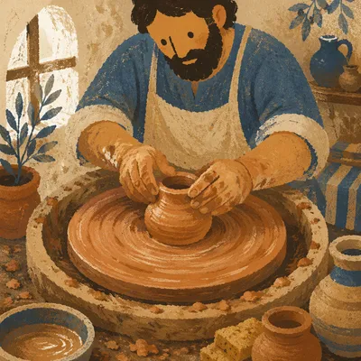 Potter Hands Shaping Clay on Wheel