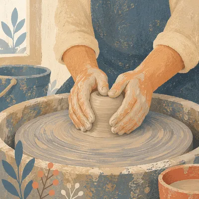 Potter Hands Shaping Clay in Calm Studio