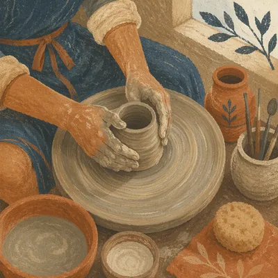 Potter Hands Shaping Clay on Wheel