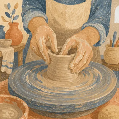 Potter Hands Shaping Clay Vessel