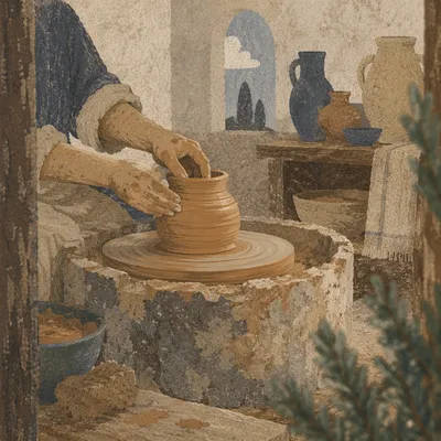 Potter Hands Shaping Clay in Rustic Workshop