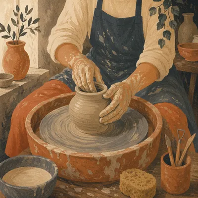 Potter Hands Shaping Clay Vessel