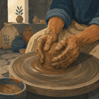 Potter Hands Shaping Clay in Humble Workshop