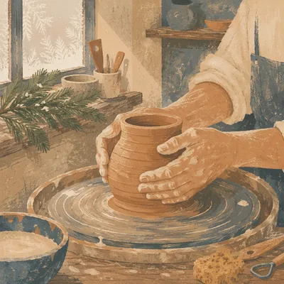 Potter Hands Shaping Clay with Evergreen Hope