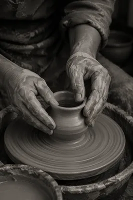 Potter Hands Shaping Clay Vessel