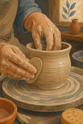 Potter Hands Shaping Clay Vessel