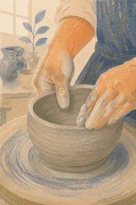 Potter Hands Shaping Clay Vessel