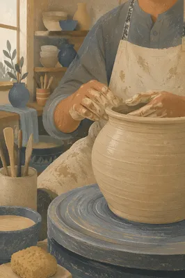 Potter Hands Shaping Clay Vessel