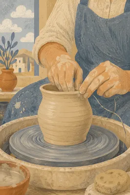 Potter Hands Shaping Clay Vessel