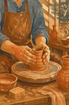 Potter Hands Shaping Clay Vessel