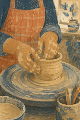 Potter Hands Shaping Clay Vessel