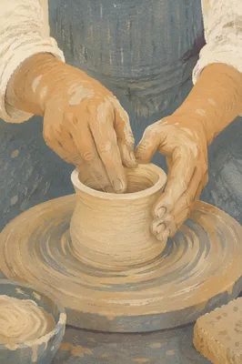 Potter Hands Shaping Clay Vessel
