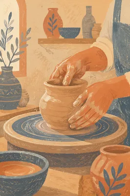 Potter Hands Shaping Terracotta Clay Vessel