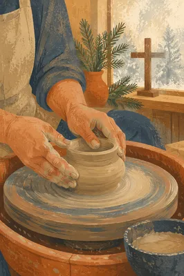 Potter Hands Shaping Clay in Faith