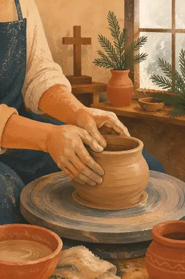 Potter Hands Shaping Clay in Faithful Workshop