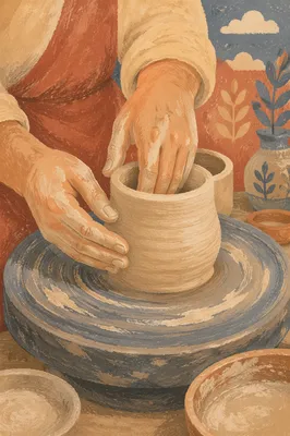 Potter Hands Shaping Clay on Wheel