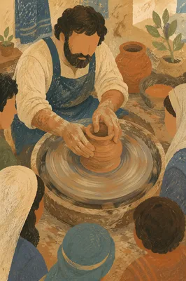 Potter Hands Shaping Clay on Wheel