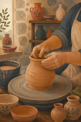 Potter Hands Shaping Clay in Rustic Studio