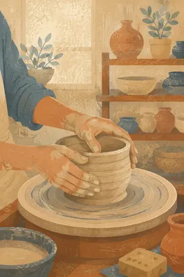 Potter Hands Shaping Clay Vessel