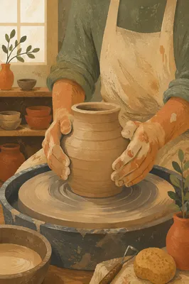 Potter Hands Shaping Clay in Morning Light